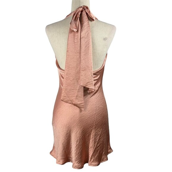 New! Selfie Leslie Tie Back Mini Slip Dress in Satin Apricot Size Small - Picture 2 of 10
